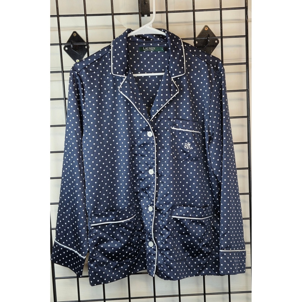 Lauren Ralph Lauren Navy Polka Dot‎  Pajama Top Women's Medium Sleep Shirt